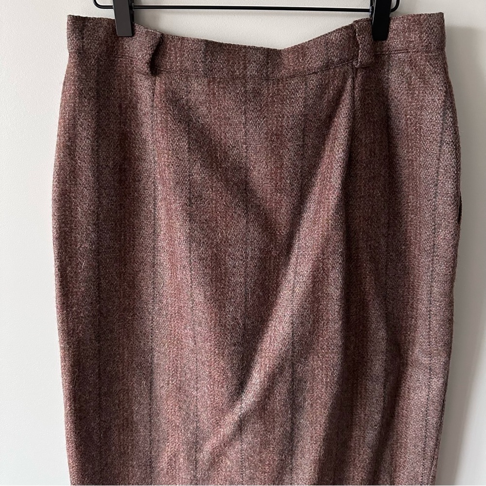 Vintage Midi Skirt Sz 14 Tweed Brown Button Front 70s 80s Academia Country Style - Picture 9 of 11